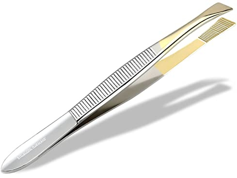 Zupfpinzette aus Solingen Pinzette Made in Germany Augenbrauenpinzette | Solinger Haarzupfpinzette zum Zupfen von Augenbrauen, Barthaaren oder kleinsten Gesichtshärchen Haarpinzette Schräg/Vergoldet