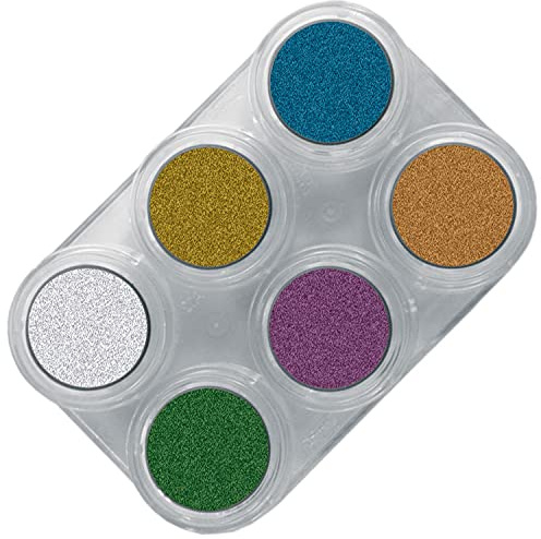 Grimas Profi Schminkpalette Water Make-Up Palette M6, metallisch hochglänzende Farben 6x2.5ml, hochwertige Metallic-Kinderschminke/Karnevalsschminke auf Wasserbasis