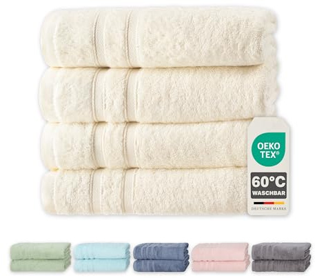 Müskaan® 4er Bambus Handtuch Set Natur, 50% Baumwolle & 50% Bambus, 50x100cm, 450g/m² – Öko-Tex, Frottee Handtücher Set Baumwolle, Baumwoll Handtuchset Weiß für Bad, 60°C waschbar, Frotteetücher