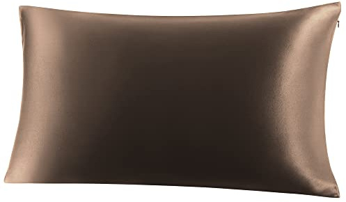 PiccoCasa Seidenkissenbezug 19 Momme Seide Kissenbezug mit Reißverschluss Kissenhülle mit Geschenkbox Haar- und Hautpflege atmungsaktiv Braun 40x80cm