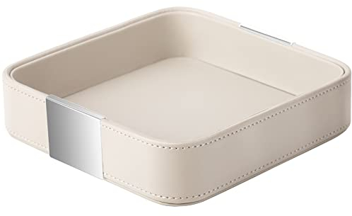 SANZIE Luxus Lederschale Schlüsselschale Aufbewahrung Schlüsselablage Organizer Ablage Tablett Schale für Schlüssel, Flur zu halten Schmuck, Uhren, Telefon, Brieftasche (Metallversilbert, Weiß)