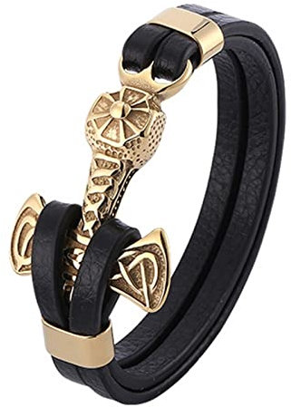 Whoiy Armband Damen Leder, Armband Männer Kordel Gold Anker Doppeltes Lederseil für Männer 16.5cm