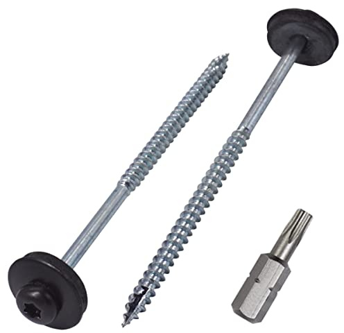 SKIR'CO (170 st) Målade 5,0 x 80 mm träskruvar med EPDM-brickor, takskruvar (kolsvart RAL 9005)