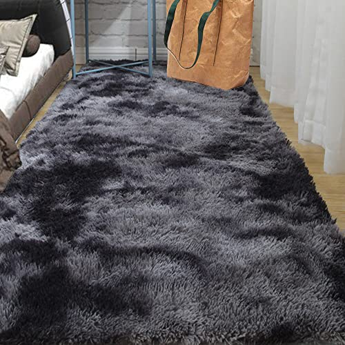 ABWXN Hochflor Teppich Flauschig 60x120 cm Teppich für Wohnzimmer, Modern Langflor Shaggy Teppich für Schlafzimmer- Dunkelgrau