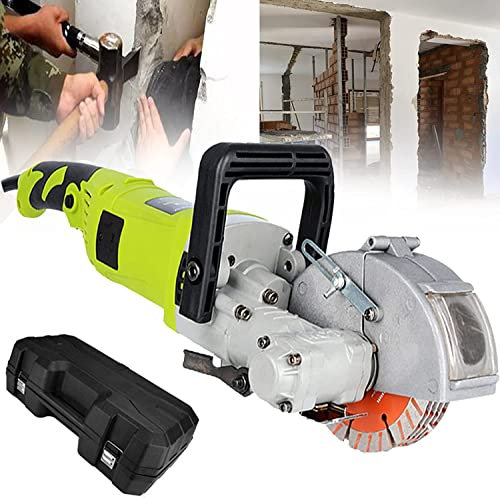 JIADUOFU Scanalatore Elettrica Scanalatrice da Muro Include 5 Diamantati 125 Mm 4000w Nessuna Polvere, profondità di Taglio 0-37 Mm, Industriale Parete Scanalatrice,Green-220V