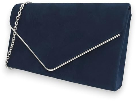 fi9 Bolso de mano de ante liso para mujer, para novia, graduación, boda, noche, fiesta, bolso de mano, azul marino, medium
