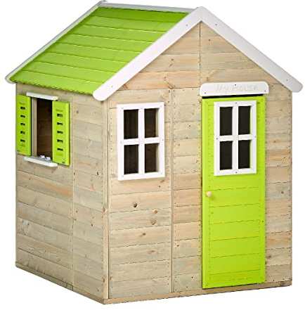 Kangui Maisonnette TINNI – Bois Extérieur avec Plancher – Cabane Jardin Enfant – Toit Étanche – Vert & Blanc