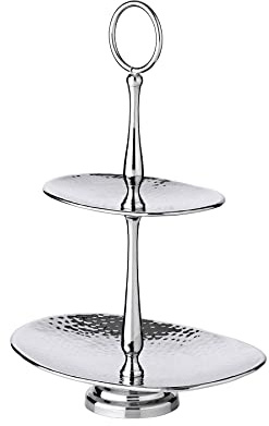 EDZARD Etagere Gulf (Höhe 34 cm), mit 2 Ebenen, oval, Edelstahl gehämmert | hochglanzpoliert, Tischdeko, Servierset, Geschenkidee, Partydeko, Kuchenetagere
