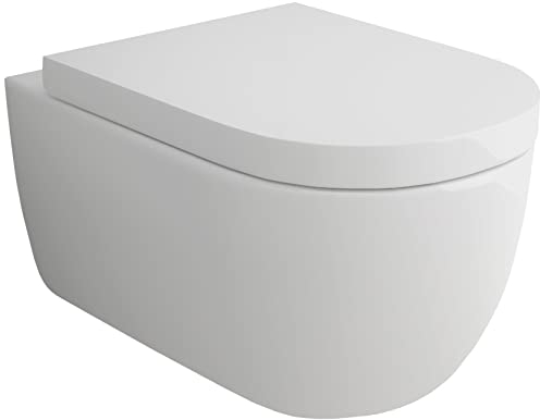 Alpenberger Moderne Toilette | Wand WC Spülrandlos | Keramik Hänge WC Komplettset mit WC Deckel mit Absenkautomatik | Nano Beschichtete Gäste WC Toilettenschüssel Passend zu Geberit (9024)