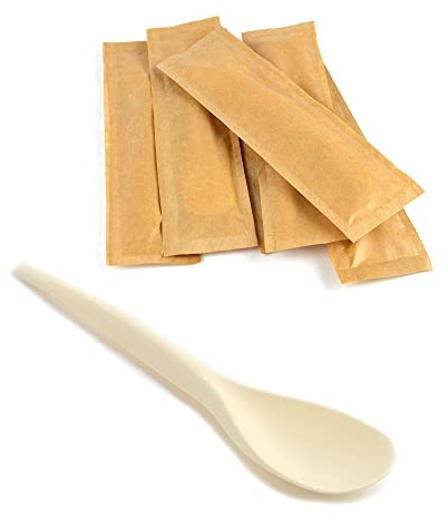 150 cucharas de 15 cm de color habana biodegradables y compostables individualmente envueltos para aperitivos abiertos y Happy Hour, para helado y yogur
