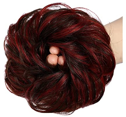 Haarteil Mit Gummiband Lockige, gewellte, unordentliche Remy-Echthaarverlängerungen, Chignon, for Frauen, brasilianisches Echthaar, unordentliche Dutt-Chignon-Verlängerung, flauschige Dutt-Haargummi-V