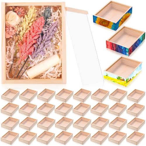 Thyle 12 Pcs 4 x 6 Inch Unfinished Wood Boxes with Acrylic Lids Small Unfinished Shadow Wood Boxes Crafts Gift for Flower DIY Wedding Party Favor Supplies