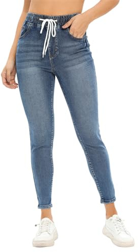 SotRong Jean skinny à taille élastique pour femme avec cordon de serrage taille haute à enfiler - Jean extensible en denim pour femme - Coupe ajustée - Jambe fuselée - Pantalon court avec poche, 2319,
