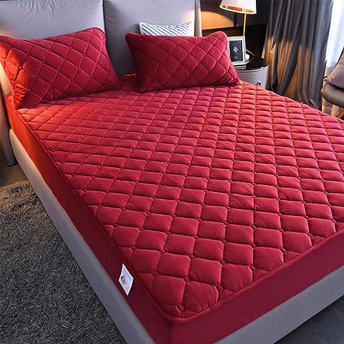 YUDEYU Gesteppte Spannbettlaken Weicher Kristall-Samtstoff Matratzenschoner Doppeltes Einzelbett bettspanntuch Topper-Overlays Spannbetttücher(Red,48x74cm/Pillowcase x 2)