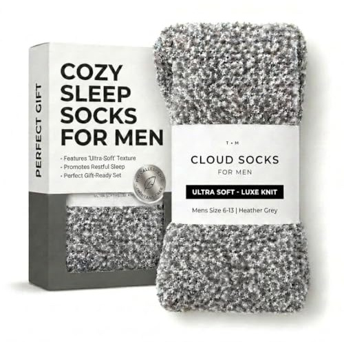 Unboxme Men's Fuzzy Cloud Socks - Ultra-Soft Plush, Warm Cozy Lounge & Bed Slipper Socks, Gift for Men, Easter Basket Stuffer, Heather Charcoal