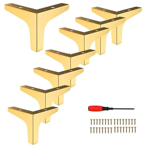 EURXLQ 8 patas de metal para muebles, para armario, hasta 800 kg, para TV, para armarios, cajones, mesita de noche, con tornillos, destornillador (dorado, 10 cm)