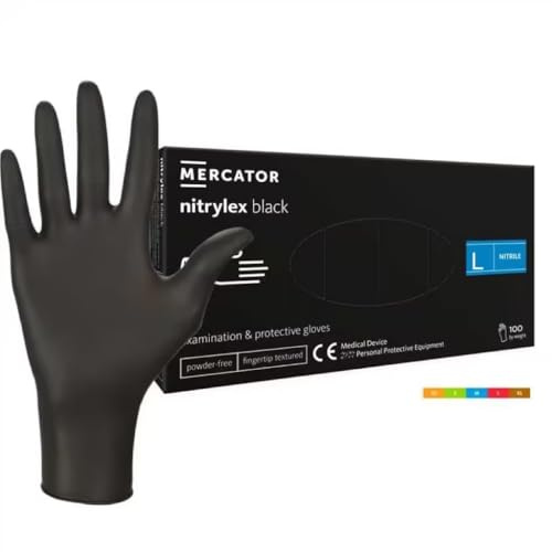 HansaGT Medical Einweghandschuhe Schwarz L 100 Stück Nitrilhandschuhe puderfrei, Handschuhe Einweg latexfrei, reißfeste Gummihandschuhe, für Kochen, Reinigen, Tattoo & Nagelpflege