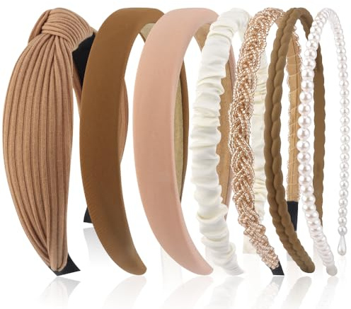 AHONEY 7 Pack Headbands for Women Girls Headbands Trendy Non Slip Hairbands Fashion Hair Accessories Multi-style Headband Pack Diademas Para Mujer (Neutral)