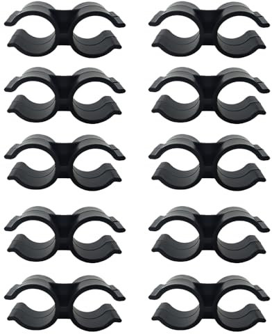 Lot de 10 colliers de serrage doubles en plastique PVC en forme de U pour étagère, poteau de clôture, connecteur de tuyau, diamètre 24 mm, noir