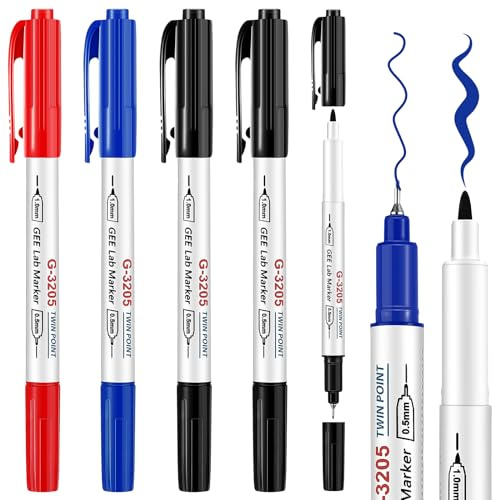 Janlaugh 5 Pack Alcohol Resistant Laboratory Markers, Black Dual Head Permanent Freezer Pens with 0.5mm Fine Point and 1.0mm Makers Tip, Designed for Industrial, Lab and Hospital Use