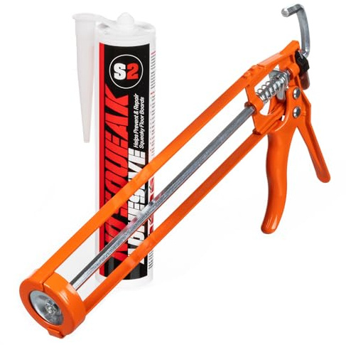 S2 No Squeak Floorboard Adhesive 290ml Grey with Gun | Hybrid adhesive with applicator gun to prevent and repair squeaky floorboards.