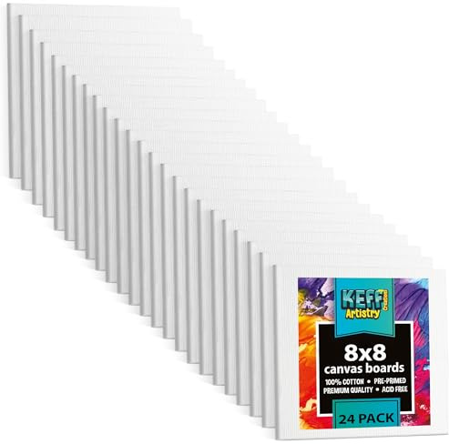 KEFF Leinwandtafeln zum Malen, 20,3 x 20,3 cm, 24 Stück, Großpackung, 100 % Baumwolle, dreifach grundiert, Kunstleinwände für Malzubehör, Acryl, Öl, Aquarell und Tempera