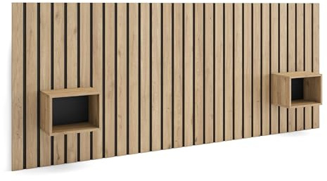 Skraut Home | Tête de lit | avec Tables de Chevet | 258x107x3 cm | Lit de 150,160,180 cm | Panneaux Muraux | Style Moderne | Chêne