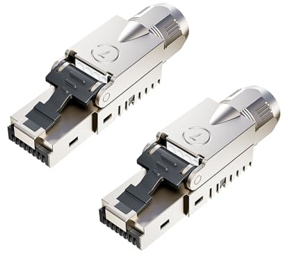 FGB RJ45 CAT7 Netzwerkstecker, 10 Gbit/s 600 MHz, 2 Stück | LSA RJ45 Stecker, Geschirmt, Werkzeuglos, für Verlegekabel CAT7 CAT6A AWG 22-24