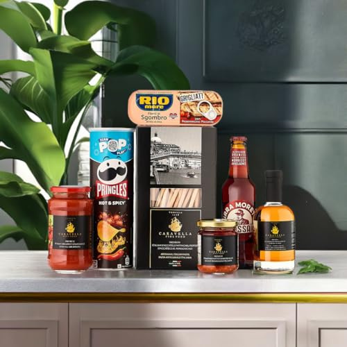 Caravella Fine Food - Italian Gourmet Tasting & Gift set Peperoncino - Selection of artisan Pasta, Chilli Olive oil, Sauces, Mackerel, Beer and Snack- Food Gifts & Hampers for any occasion