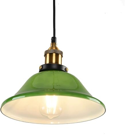 Lámpara colgante nórdica con pantalla de vidrio verde, iluminación colgante, luminaria de suspensión industrial for dormitorio, hotel, comedor(Large)