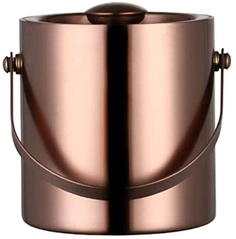 LIDDFAFA Seau à Glace Isotherme à Double paroi en Acier Inoxydable Seau à Glace, Seau de Refroidissement Thermique Double d'un Litre, Seau en Or Rose avec Couvercle et Pinces