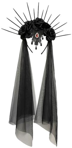 Lpitoy Halloween Schleier Stirnband Krone Gothic Schwarz Rose Schleier Stirnband Cosplay Halloween Party Cosutmes Requisiten Kopfbedeckung Kopfbedeckung