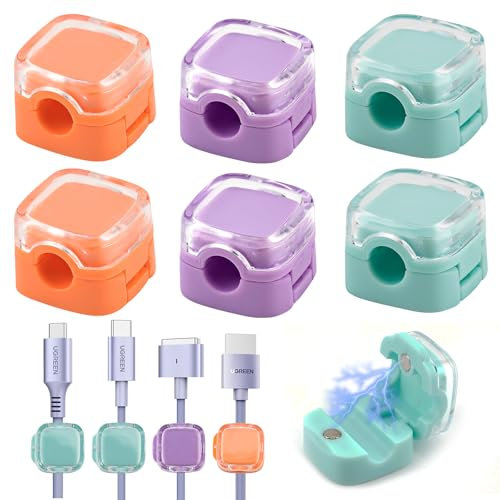 6 Pack Cord Organizer Holder, Cable Tidy Clips Self Adhesive Magnetic Desk Cable Clips Cable Management Wire Holder Organiser for Home,Office,Car