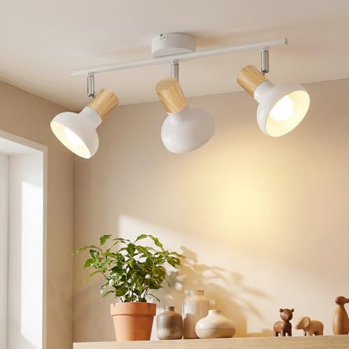 Deboola Deckenstrahler 3 Flammig Deckenleuchte Vintage - Deckenlampe Flur | Weiß Deckenspots E14 Strahler Innen Industrial Metall 350°Schwenkbar Spots für Schlafzimmer Wohnzimmer(Ohne Leuchtmittel)