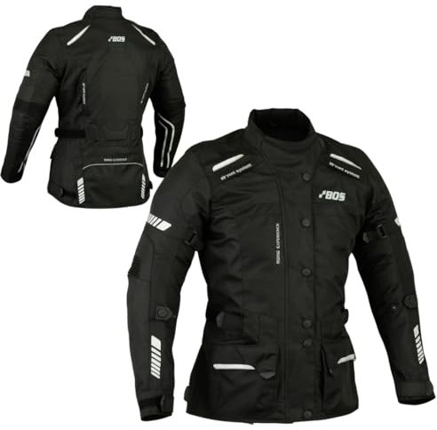 BOSmoto Motorradjacke mit Protektoren Motorrad Jacke Damen Textiljacke Moto, Tourer, Ganzjährig, Polyester (DE/NL/SE/PL, Alphanumerisch, S, Regular, Regular, Black)