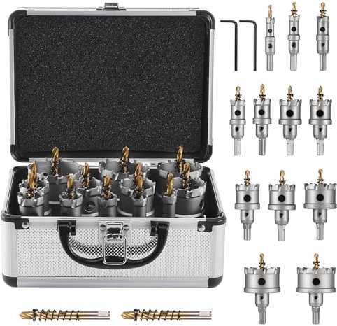 Knpwer 12 Pcs Scies Cloches en Alliage de Carbure TCT,Scies Cloches TCT pour Métal Dur,Carbure de Tungstène Scie Cloche en Métal,avec 2 Forets Centraux Pilotes Extra Revêtus de Titane et 2 Clés en L