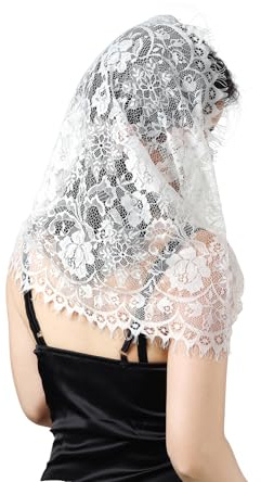 MILAKOO Weiße Spitze Schleier Kopftuch Balaclava Katholisch Heidnisch Schleier für Kapelle Kopfbedeckung Stickerei Floral Schal