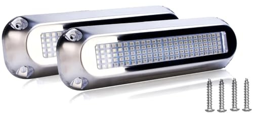 Greluma Lot de 2 lumières sous-marines LED pour bateaux marins (120 LED 180° bleu), DC 10V-30V IP68 étanches, montage en surface pour bateau de croisière, yacht, bateau à voile, ponton, feu arrière