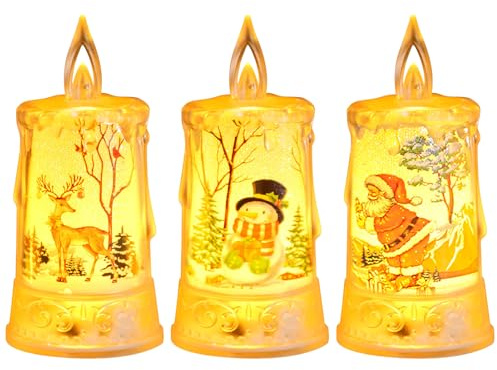 ACAREY LED Kerze Weihnachte, 3 Stück Weihnachtsdeko Innen Schneemann Weihnachtsmann Elch Flammenlose LED Wachskerzen, Weihnachten Deko Für Weihnachtsdeko Tischdeko Heimdekoration Geschenk Deko