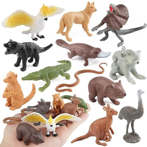AENIMELY Mini Figurines d'animaux australiens 12 pièces - réalistes avec Kangourou, Koala, Dingo - Jouets éducatifs pour Enfants, décorations de gâteaux, Ensemble de Jeu STEM