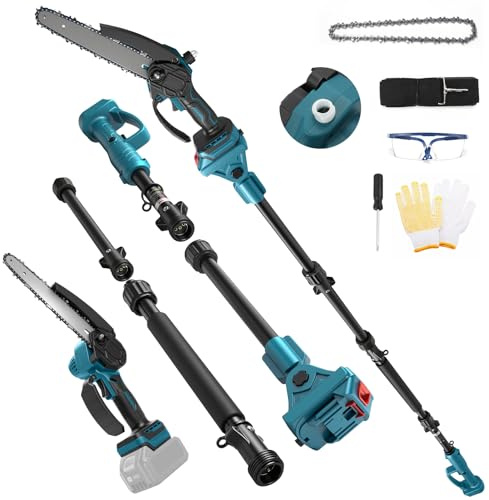 Scie à perche sans fil de 20,3 cm et mini tronçonneuse 2 en 1, élagueuse électriques sans balais compatibles avec Makita 18 V batterie (non batterie) avec perche d'extension de 2 m, chaîne