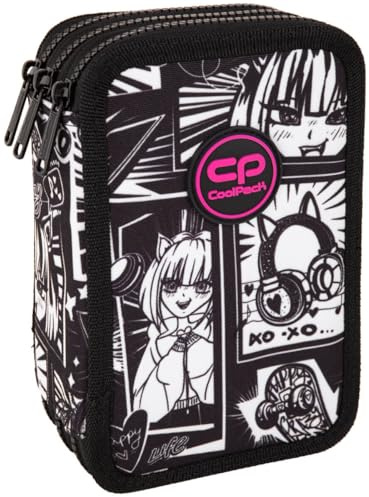 CoolPack XXL Federtasche mit Zubehör, 3-Fach, Schulmäppchen für Mädchen und Jungen, 44-teilig gefülltes Mäppchen, ausklappbar, Modell Manga