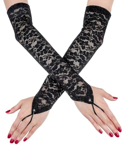 Women's Elegant Lace Gloves,Black Fingerless Gloves for Women,Lace Sleeves Elbow Length Fingerless Glove for Opera Party Evening Wedding Dinner Bridal Cosplay 20s Accessories Formal