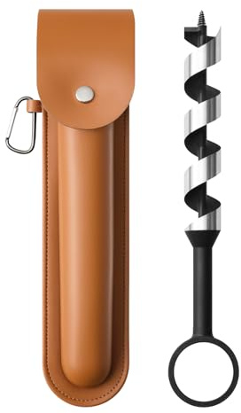 TOOLMAYS Handbohrer Bushcraft Schlangenbohrer, Holzbohrer 1 | Aus Kohlenstoffstahl, Survival Ausrüstung Handbohrer Holz für Outdoor Camping, mit Leder-Holster