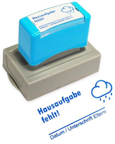 Lehrer Stempel HAUSAUFGABE FEHLT 26x51mm - Selbstfärbender Korrekturstempel | Praktisches Schulbedarf Zubehör, Für Grundschule & Homeschooling, Schnelleres Korrigieren