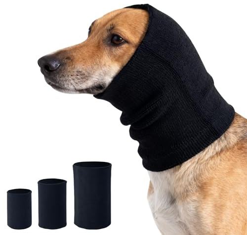 3 Pack Dog Calming Ear Cover for Small, Medium, Large Sizes, Soft & Stretchy Pet Anxiety Relief Hoodie Dog Cat Ear Muffs Noise Reducing for Thunder,Fireworks,Grooming Drying (Black)