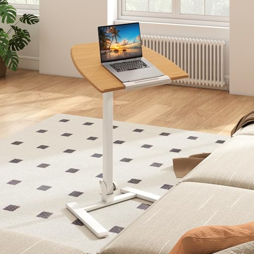 GIANTEX Sidobord, höjdjusterbart 74–109 cm, skötbord, sängbord med dolda hjul, ståbord, laptopbord med 90° lutande bordsskiva, fällbart ståbord, sjuksäng, sidobord