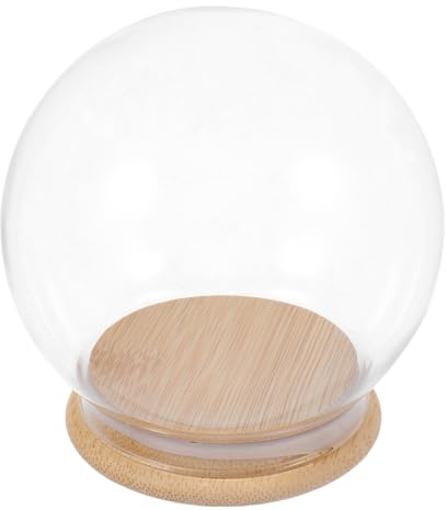 JHKNNK Clear Glass Display Dome Cloche with Wooden Base Decorative Snow Globe Transparent Terrarium Showcase for Plants Flowers Fairy Lights Models DIY Ornaments