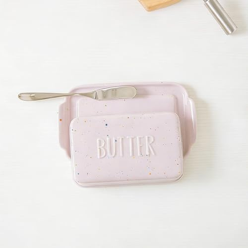 Purple Butter Dish with Lid for Countertop, 7.5 Inch Butter Container Perfect for East/West Coast Butter, Porcelain-Small
