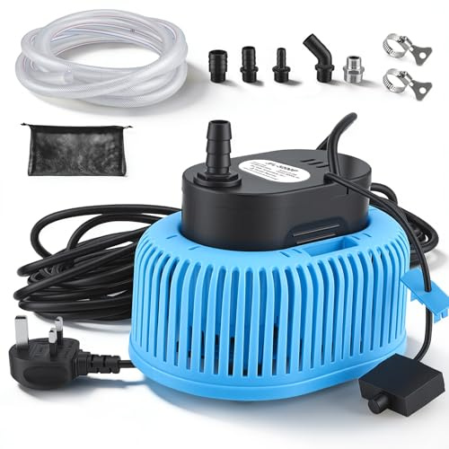 850GPH Sump Water Pump with Automatic On/Off,Submersible Pump with 16.4FT Hose(Inner Diameter:16mm),25FT Power Cord,5 Adapters,Dry-Run Protection,Dual Anti-Clogging for Draining Pool Covers Ponds Tubs